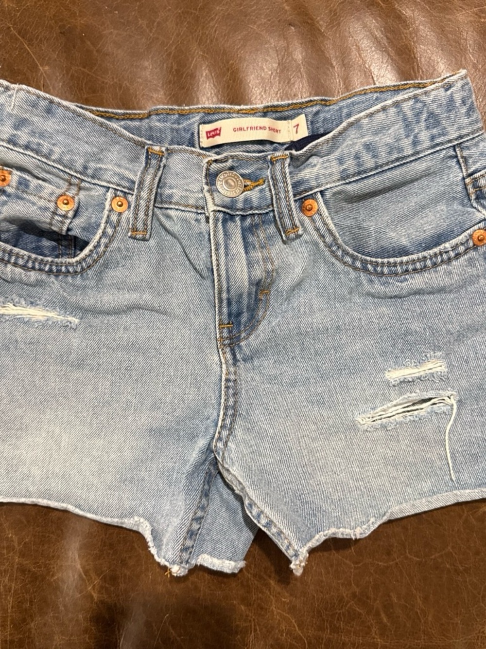 Levi's Light Blue Distressed Girlfriend Denim Shorts